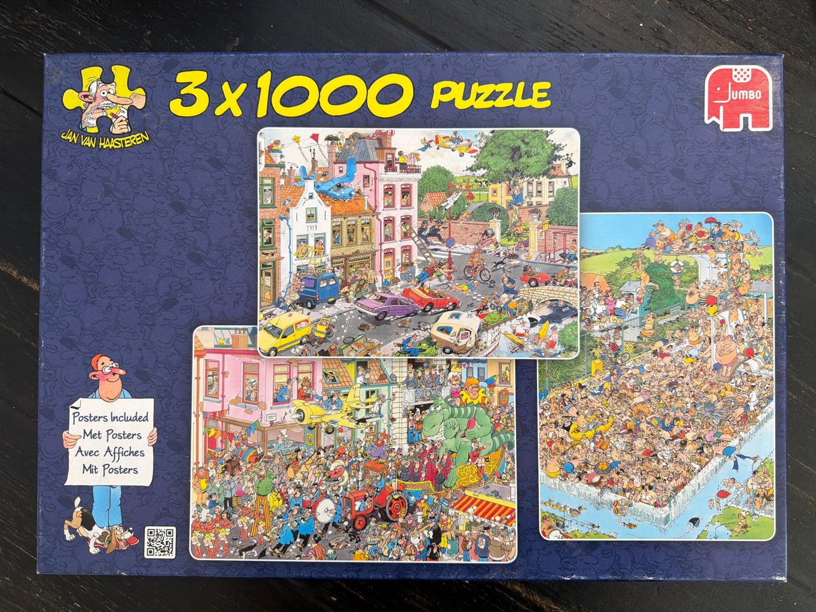 Jan van Haasteren 3x1000 Puzzel - inclusief posters, Ophalen, 500 t/m 1500 stukjes, Gebruikt, Legpuzzel