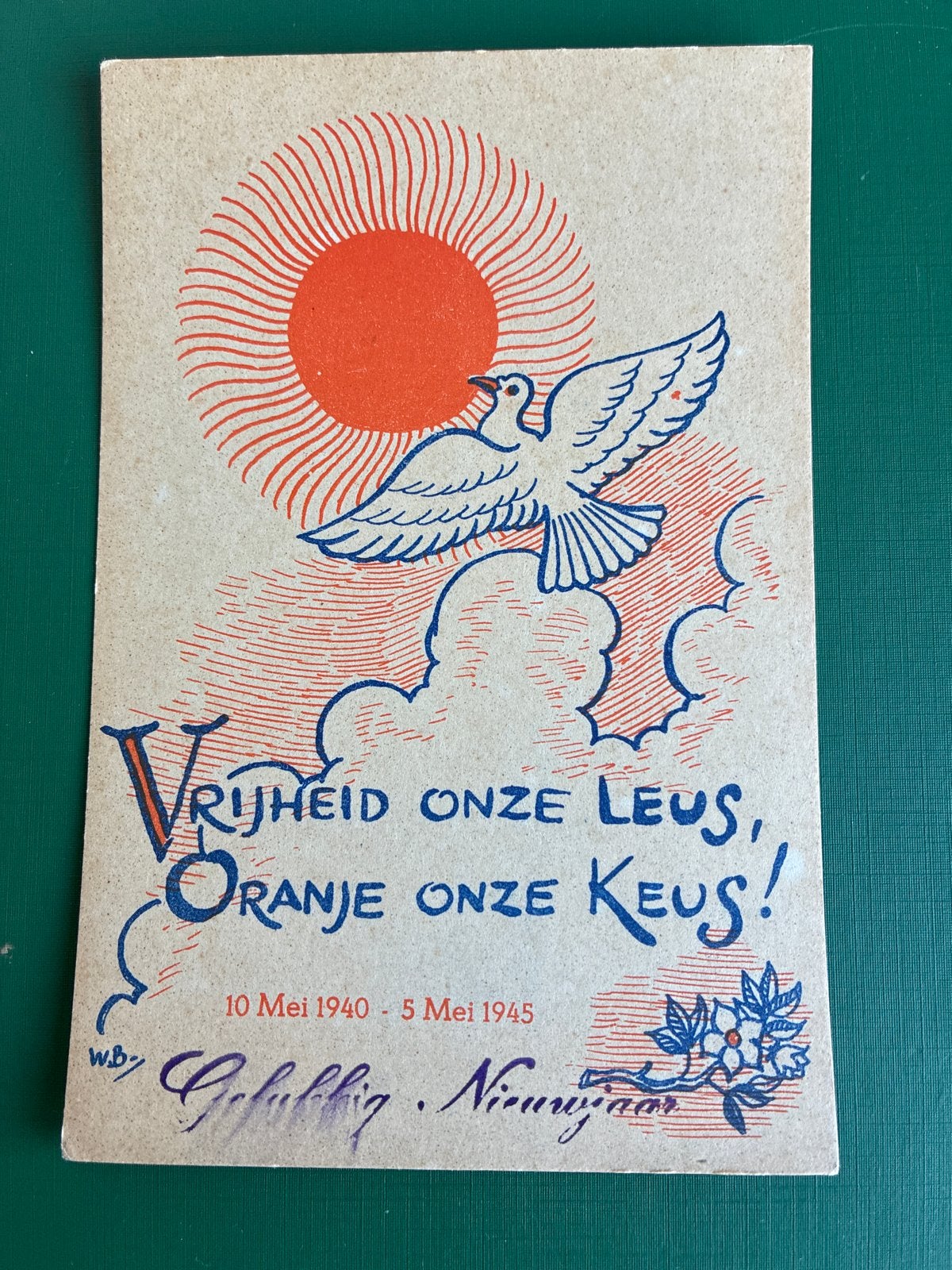 Oorlogsherdenkingskaart 'Vrijheid onze leus, Oranje onze keu, Ophalen of Verzenden, 1940 tot 1960