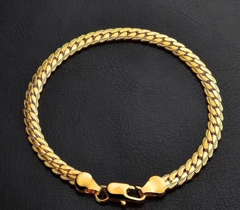 Armband Platte brede 6 MM schakel Goud verguld 20 CM -NIEUW-, Ophalen of Verzenden, Nieuw, Goud, Overige materialen