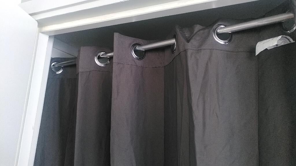 Donkergrijze gordijnen (Ikea Merette), Ophalen, 100 tot 150 cm, 200 cm of meer, Zo goed als nieuw