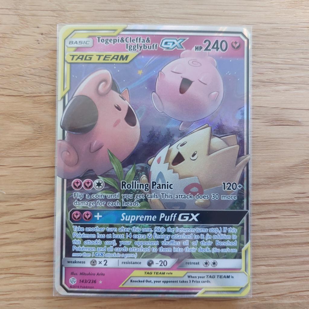 Pokemon Togepi, Cleffa & Igglybuff GX kaart, Hobby en Vrije tijd, Verzamelkaartspellen | Pokémon, Ophalen of Verzenden, Zo goed als nieuw