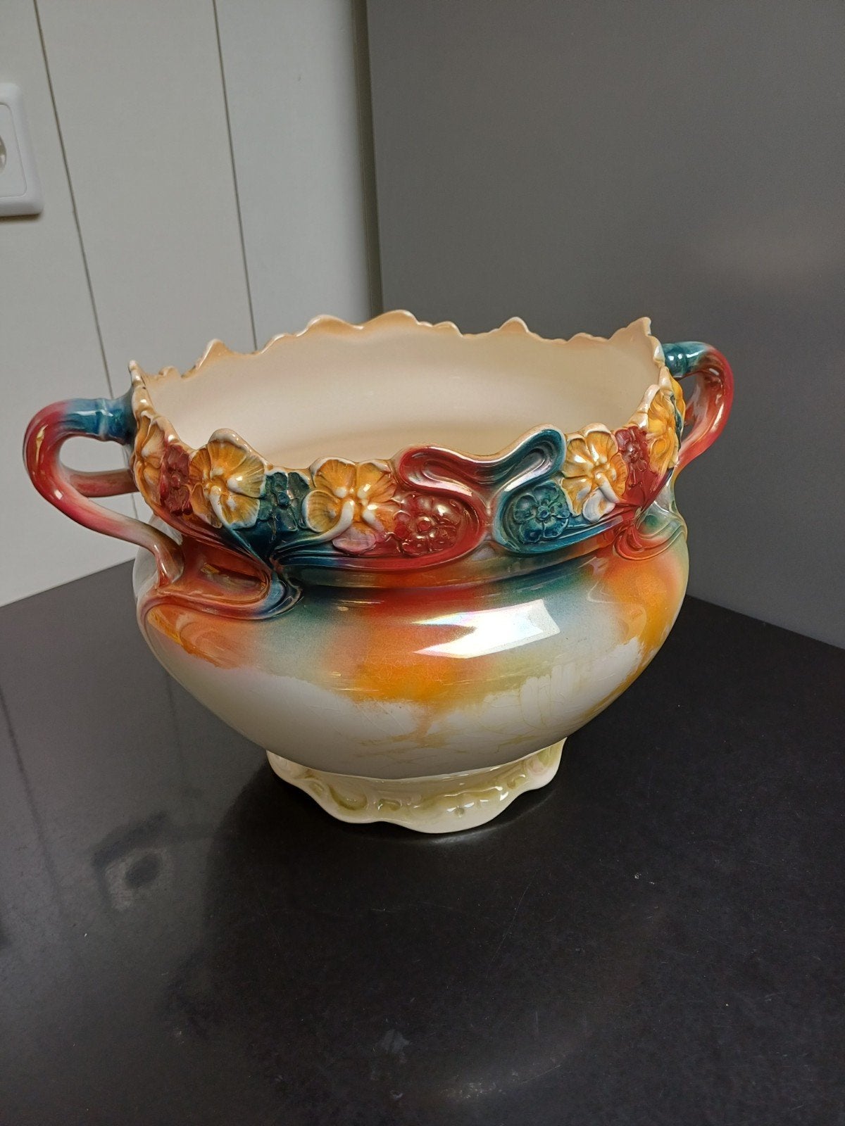 Antieke Art Nouveau plantenpot Royal Bonn, Ophalen of Verzenden