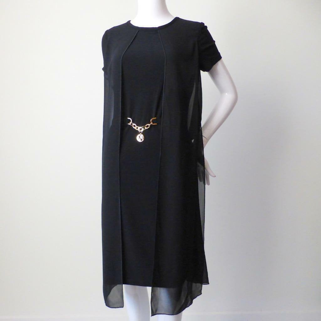 Ribkoff luxe donkerblauwe jurk chiffon laag mooi detail 36, Nieuw, Maat 36 (S), Onder de knie, Verzenden