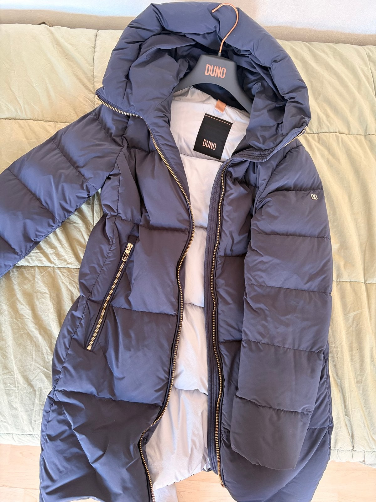 Duno dames donsjas met capuchon - Maat 42, Verzenden, Zo goed als nieuw, Maat 42/44 (L), Blauw