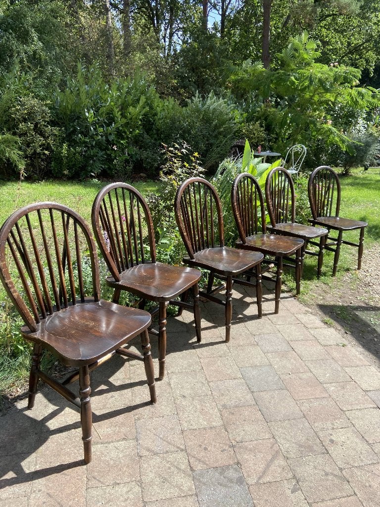 Set van 6 klassieke Windsorstoelen – donkerbruin, Huis en Inrichting, Stoelen, Ophalen, Gebruikt, Bruin, Windsor, Engels, Klassiek, Cottage