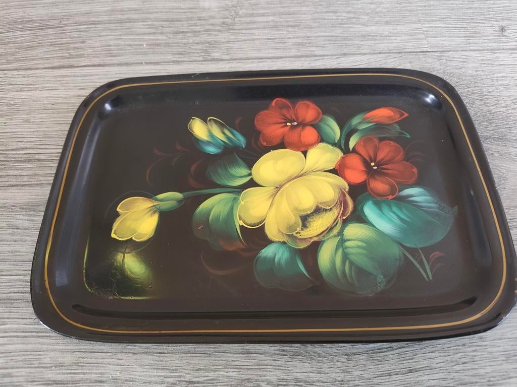 Kleine Zhostovo metalen dienblad/ tray, Ophalen of Verzenden, Gebruikt, Rechthoekig, Metaal
