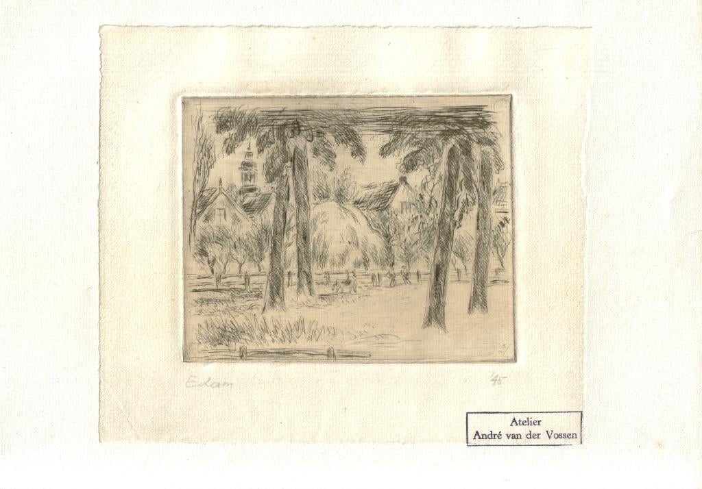 André van der Vossen droge naald "Edam",1945, atelierstempel, Antiek en Kunst, Kunst | Etsen en Gravures, Ophalen