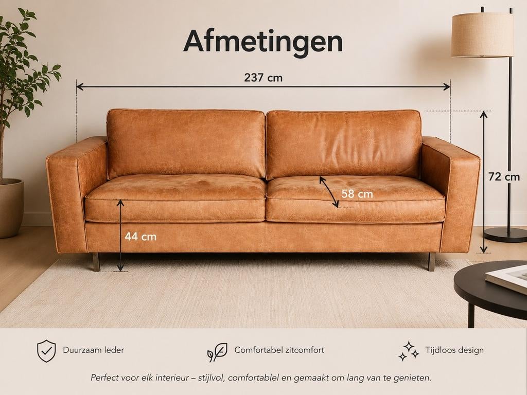 Semi lederen bank., Huis en Inrichting, Ophalen, Zo goed als nieuw, 75 tot 100 cm