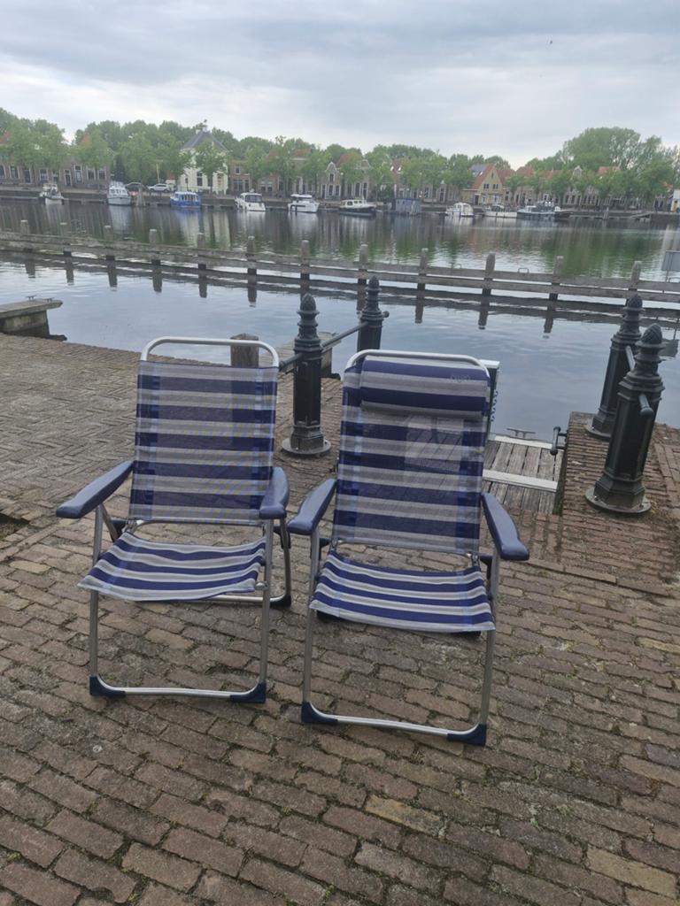 2 comfortabele crespo campingstoelen - blauw gestreept, Ophalen, Gebruikt, Campingstoel