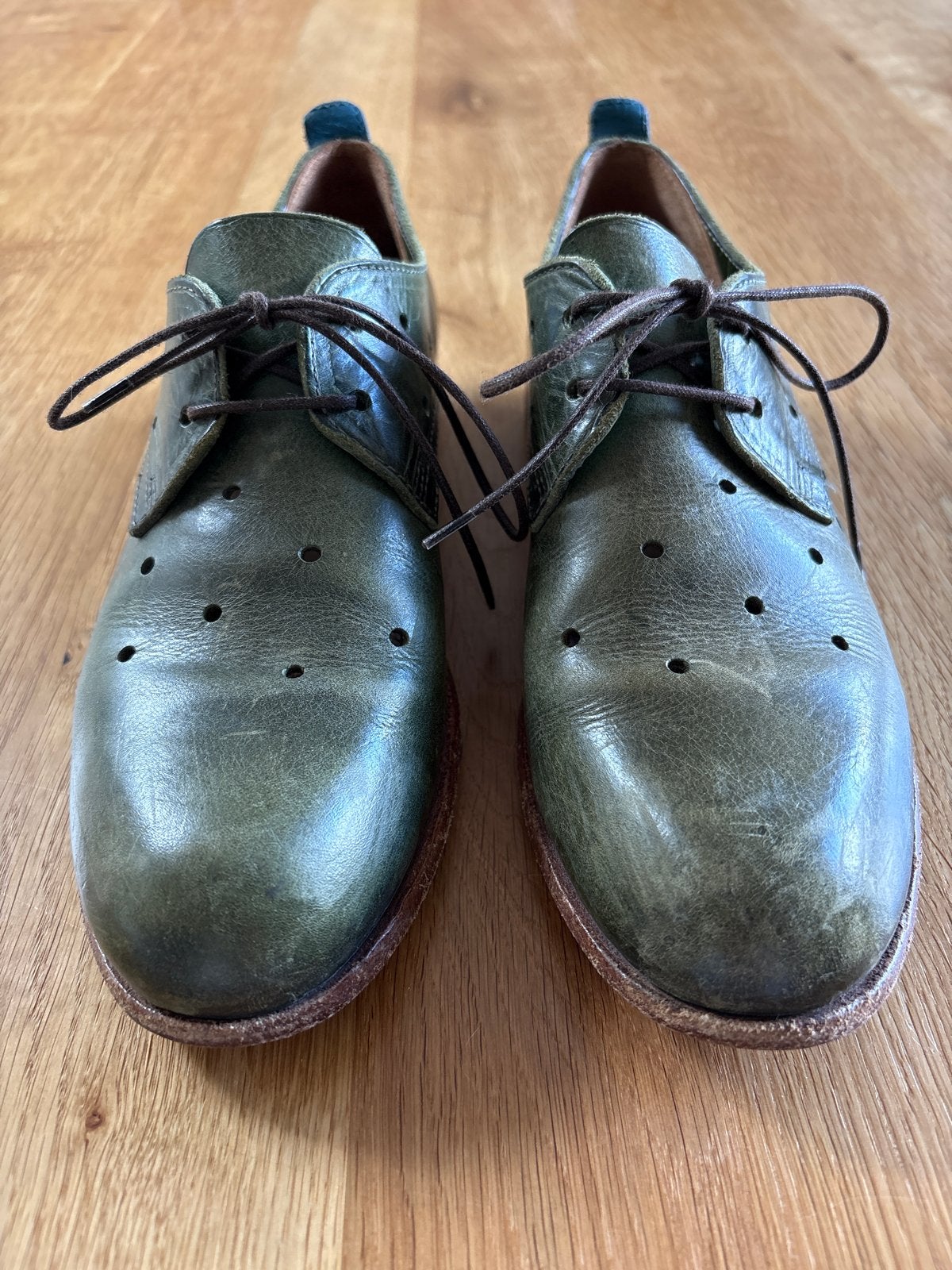 merk “Momo” - leren veterschoenen maat 38, groen, Ophalen of Verzenden, Gedragen, Groen, Schoenen met lage hakken