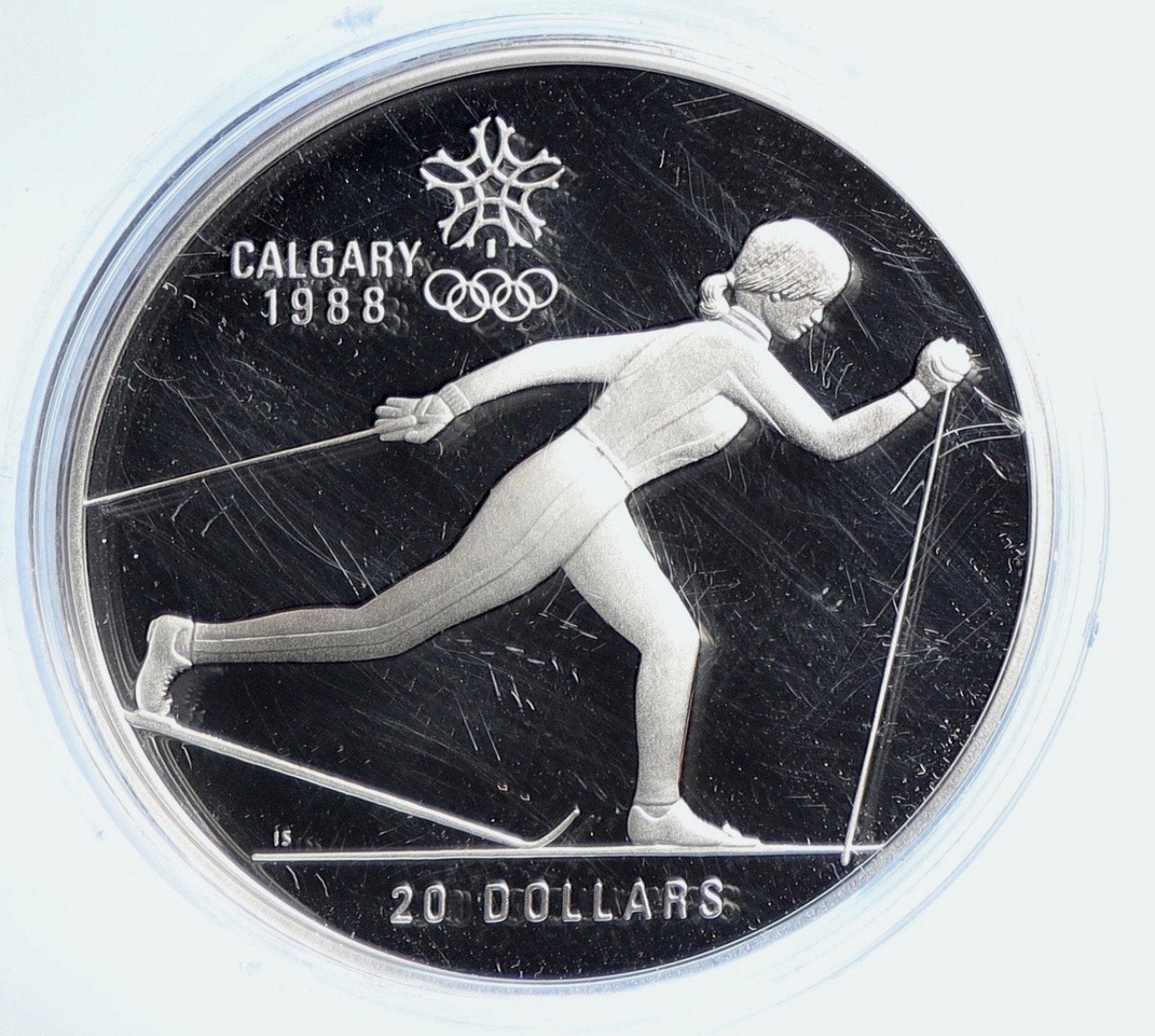 1986 Canada 20 Dollars Calgary Olympische Spelen Skiën Munt, Ophalen, Losse munt, Zilver