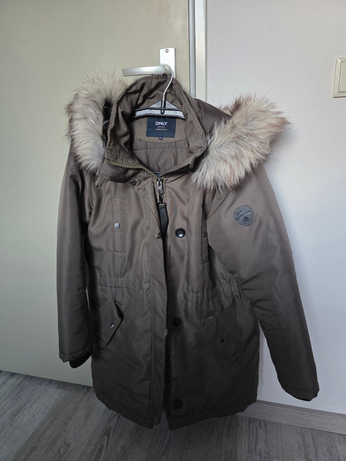 ONLY winterjas met bontkraag, Kleding | Dames, Jassen | Winter, Groen, Ophalen, Maat 38/40 (M), ONLY