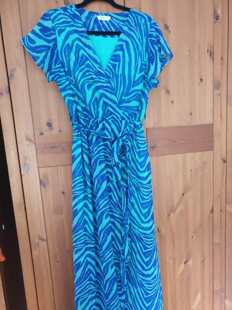 Frisse blauw/mintgroene maxi overslagjurk Ma, Maat 38/40 (M), Blauw, MOOCCI, Ophalen of Verzenden