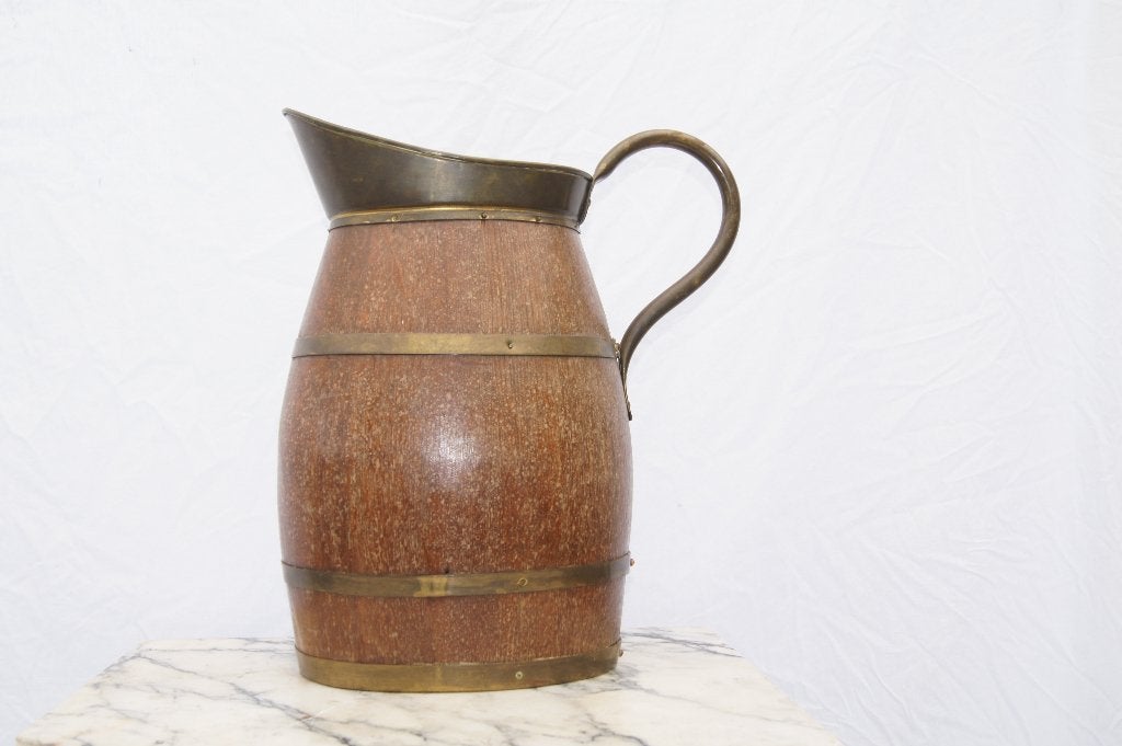 Houten kan met messing ( Frankrijk Antiek, Ophalen of Verzenden