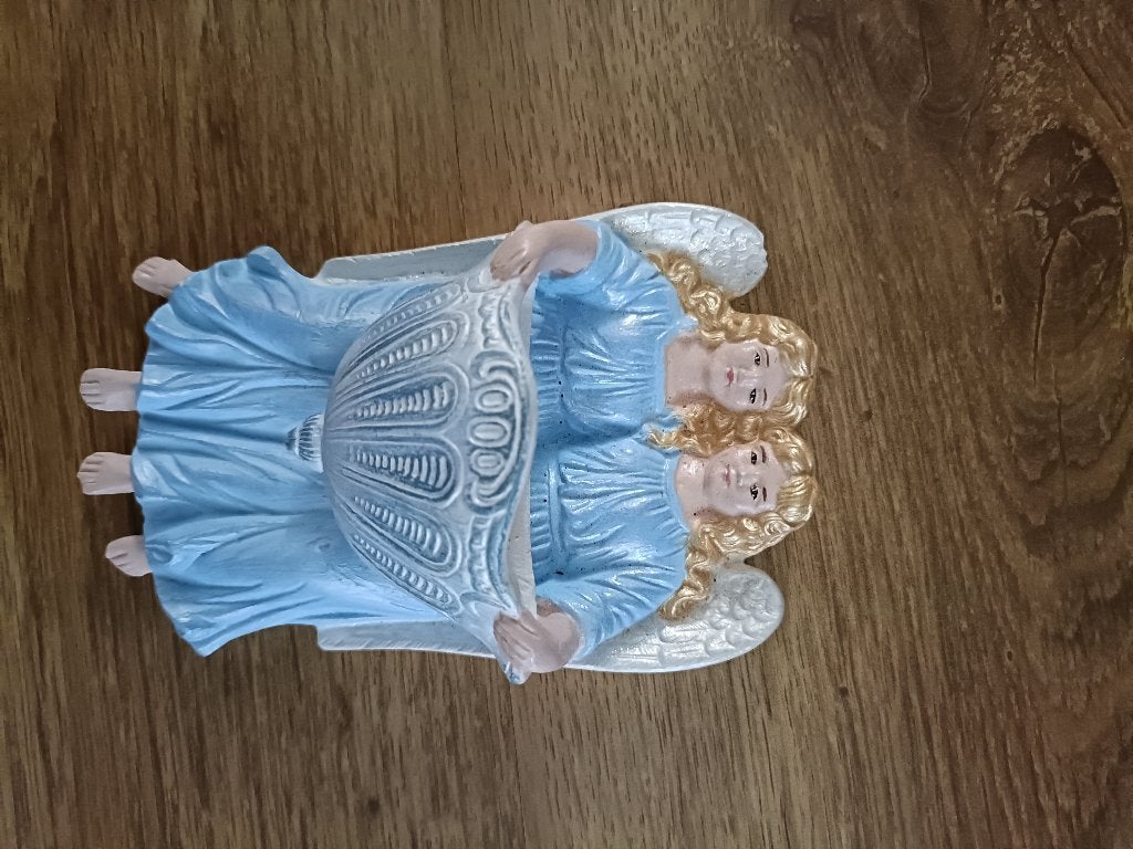 Prachtig Vintage Wijwaterbakje met Twee Engelen, Verzamelen, Religie, Ophalen of Verzenden, Zo goed als nieuw, Beeld(je)