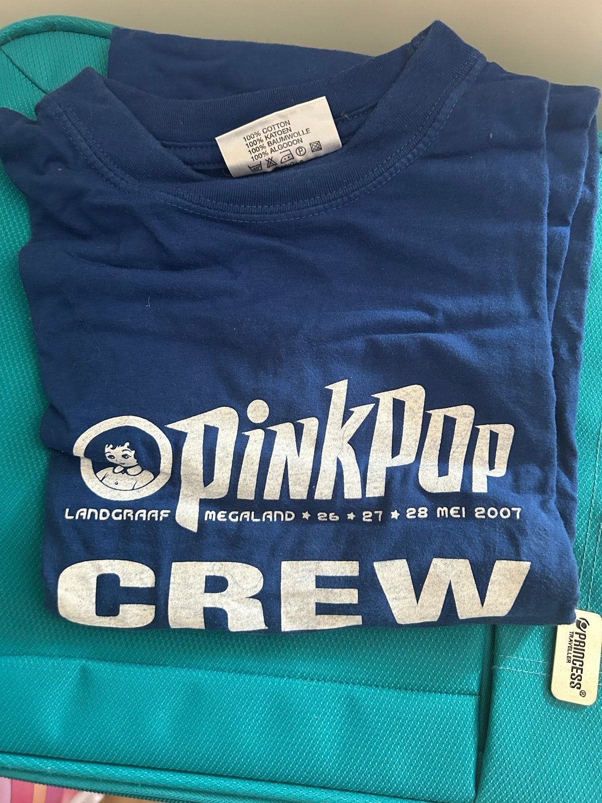 Pinkpop Crew T-shirts (2007 & 2008), Blauw, Korte mouw, Gedragen, Ophalen