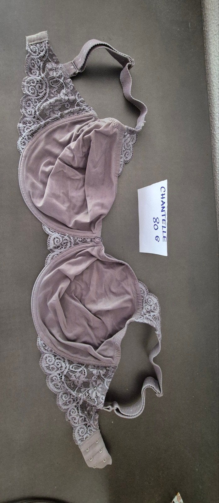 Chantelle BH 80G - Grijsbruin met kant, Chantelle, Ophalen of Verzenden, Grijs, BH