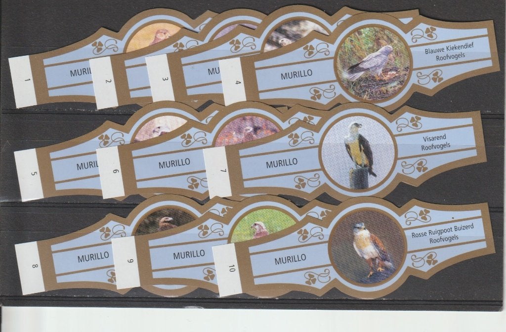 reeks 1597  roofvogels   1-10 sigarenbanden, Ophalen of Verzenden, Zo goed als nieuw, Sigarenbandjes