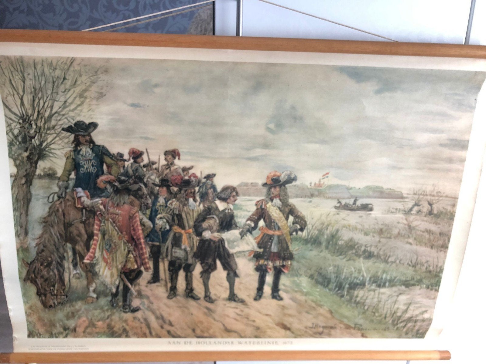 Historische Schoolplaat: Aan de Hollandse Waterlinie 1672, Ophalen of Verzenden, Geschiedenis