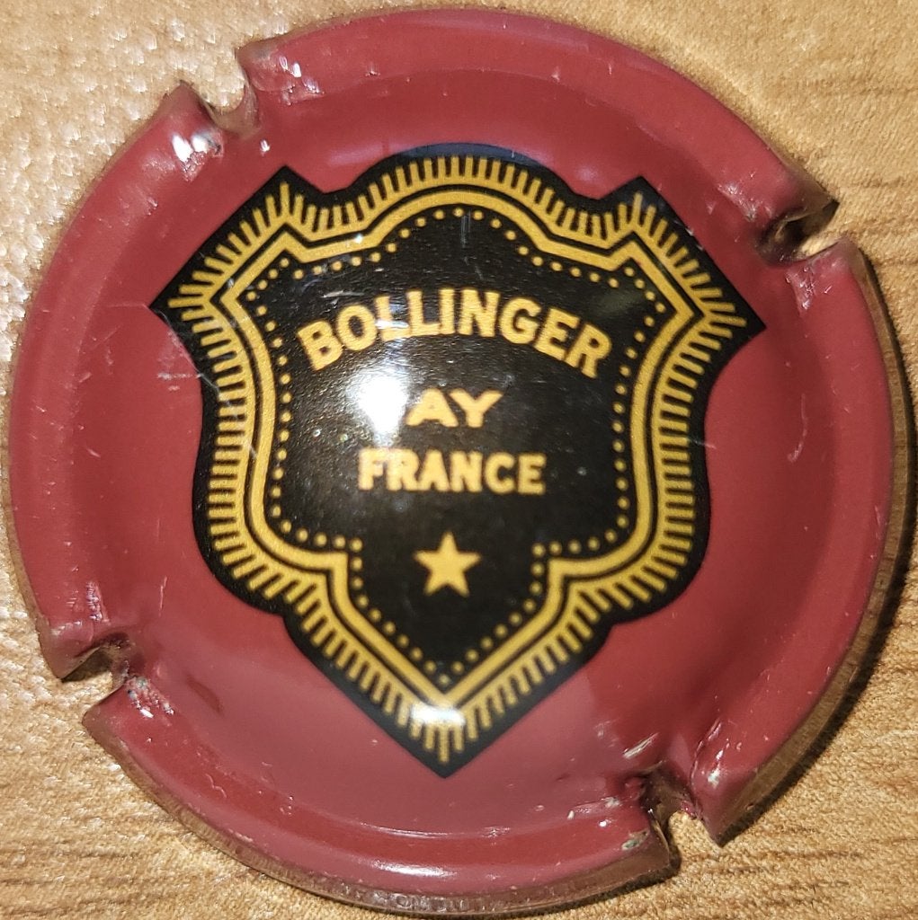 Champagnecapsule BOLLINGER bordeauxrood/zwart/goud nr. 35a, Ophalen of Verzenden, Nieuw, Frankrijk, Champagne