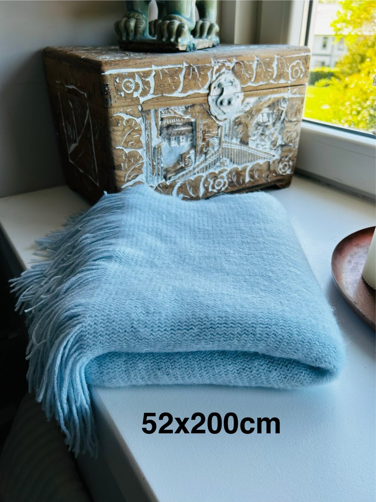 Lichtblauwe zachte dikke sjaal - 52x200cm, Ophalen of Verzenden, Zo goed als nieuw, Sjaal