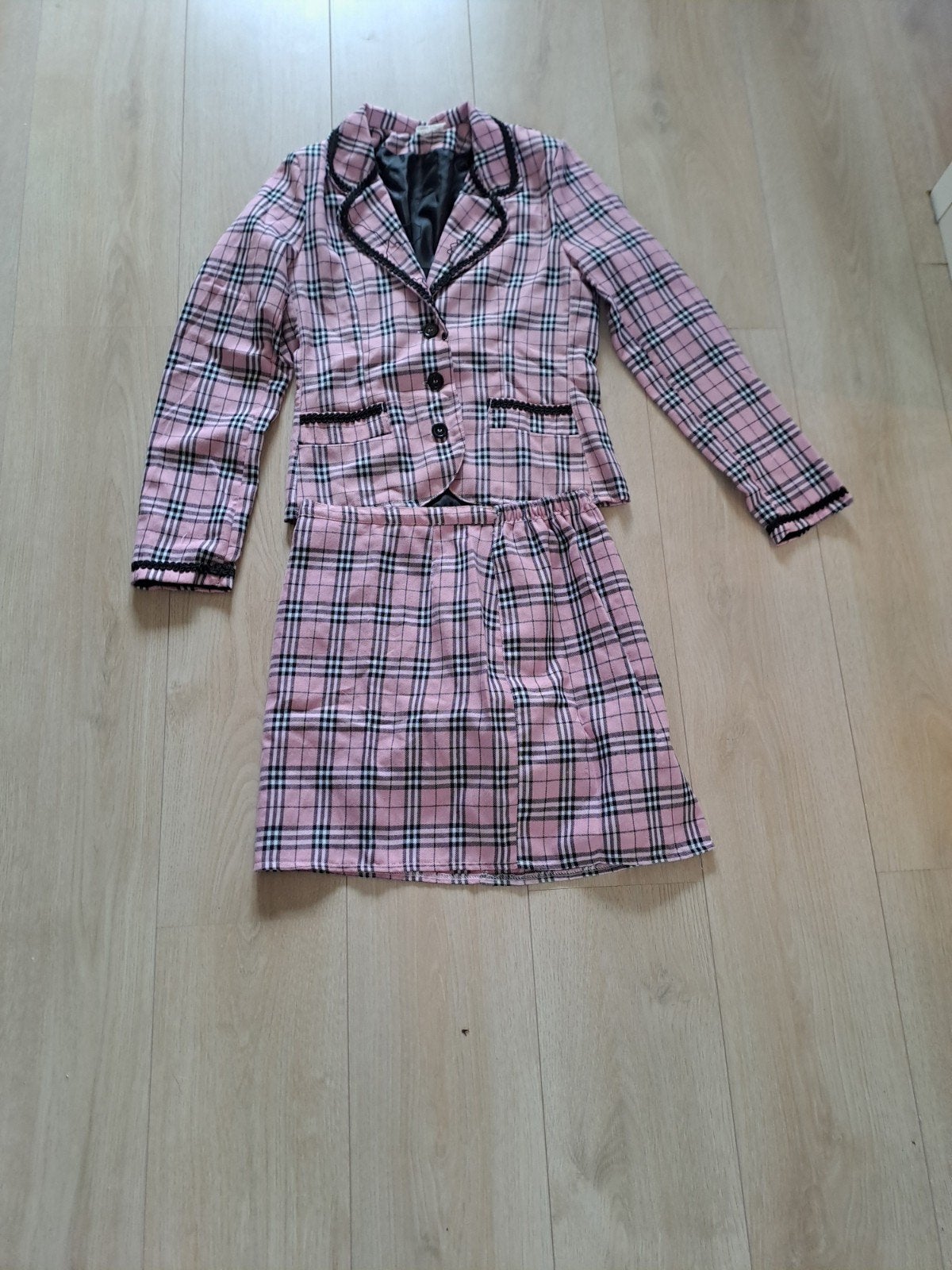 Roze Geruite Co-ord Set – Blazer & Rokje – Y2K / Clueless St, Carnaval, Ophalen of Verzenden, Zo goed als nieuw, Kleding