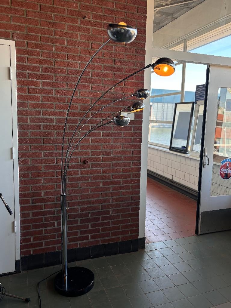 ALWA Vloerlamp 5-lichts Chroom Marmer Zilver, Huis en Inrichting, Lampen | Vloerlampen, Ophalen, Gebruikt, 200 cm of meer, Overige materialen