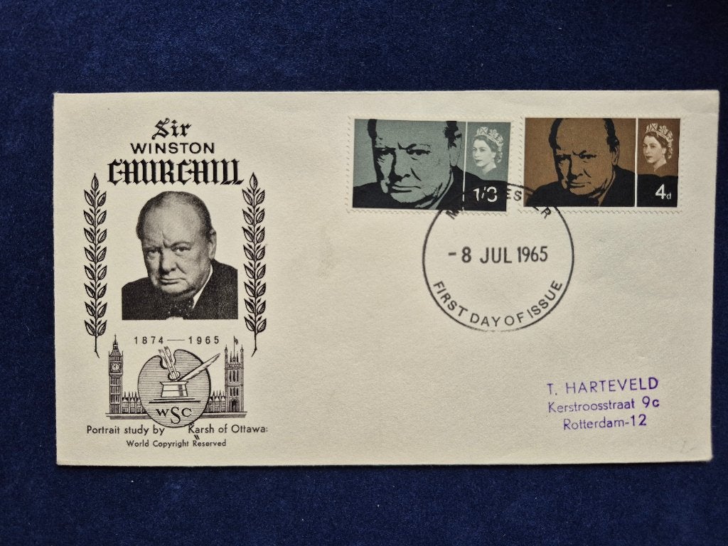 First Day of Issue envelop Sir Winston Churchill 1965 (E10), Postzegels en Munten, Ophalen of Verzenden, Beschreven, Europa