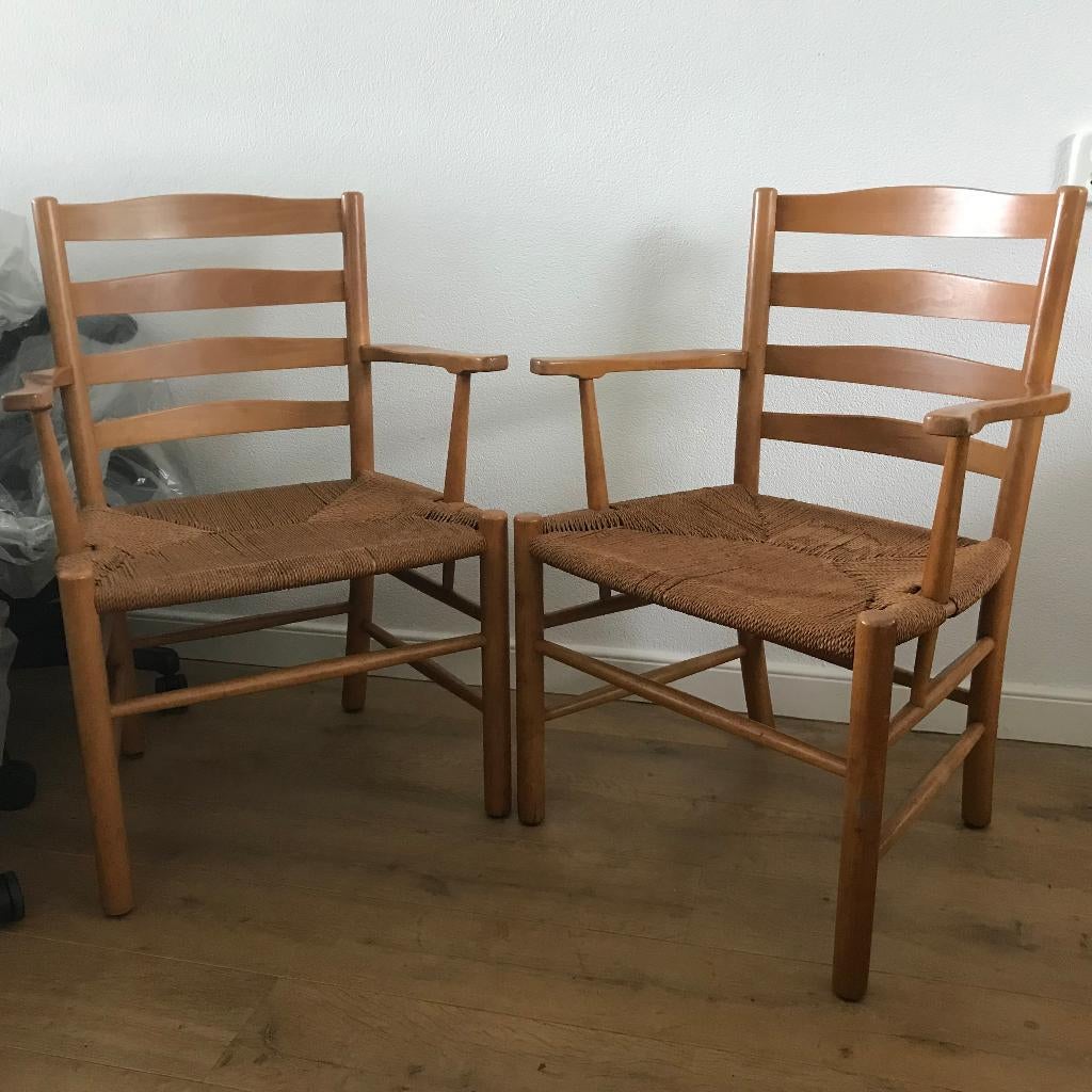 2 Kaare Klint Fritz Hansen stoel chair jr 60 Danish Design, Gebruikt, Bruin, Ophalen of Verzenden, Nvt