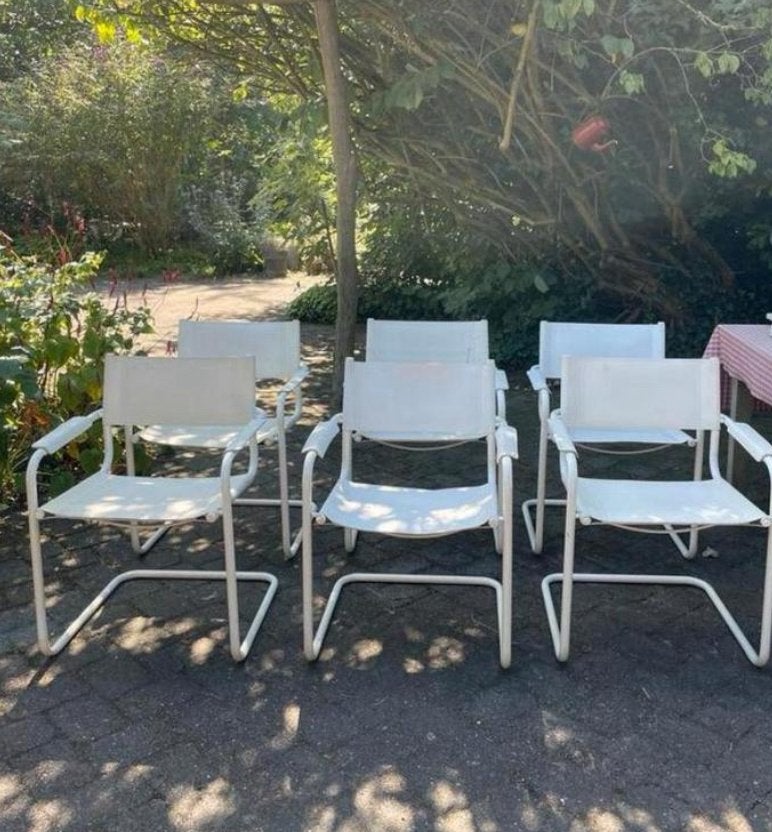 6 witte buisframe stoelen, Ophalen, Gebruikt, Wit, Twee