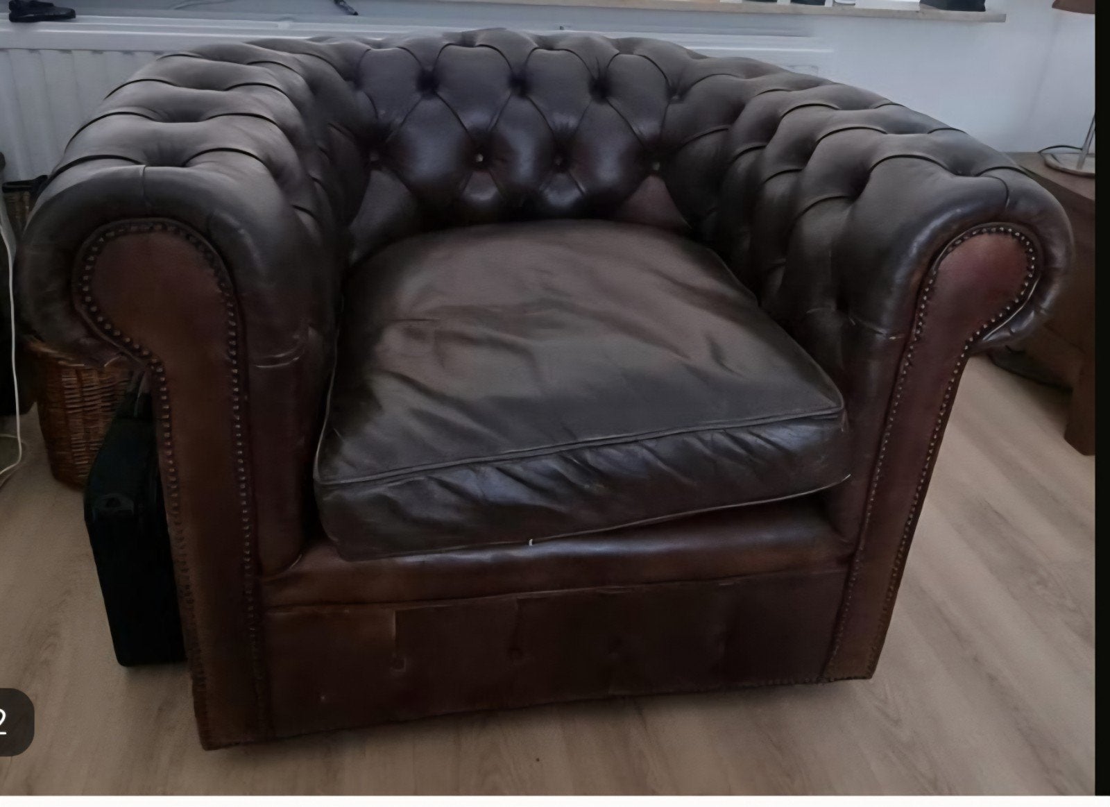 Chesterfield 2 zits en fauteuile, Huis en Inrichting, Ophalen, Gebruikt, 75 tot 100 cm, 200 tot 250 cm