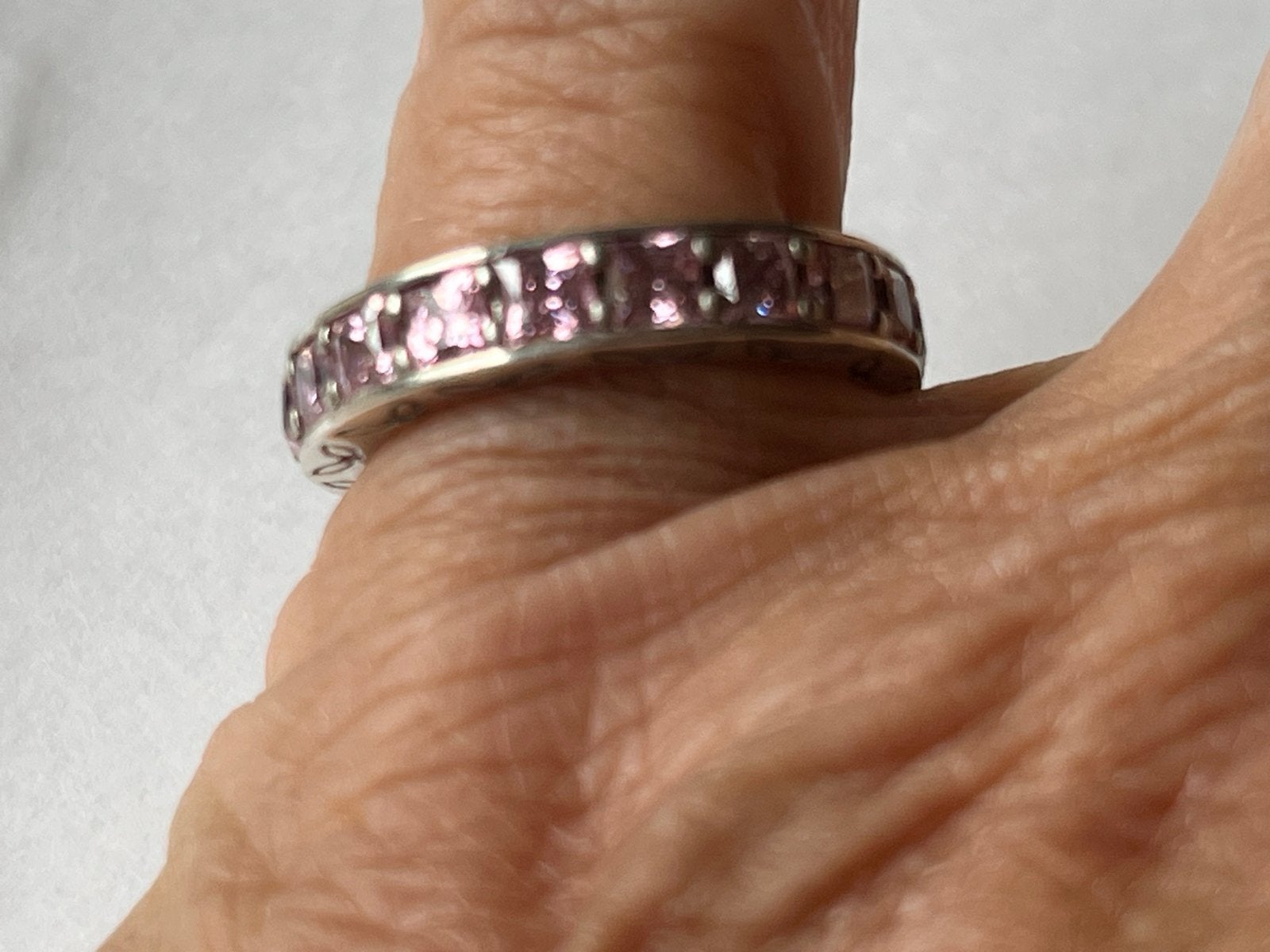 Zilveren Pandora ring met roze saffier, maat 16,5, Verzenden, Roze, Met edelsteen, Dame