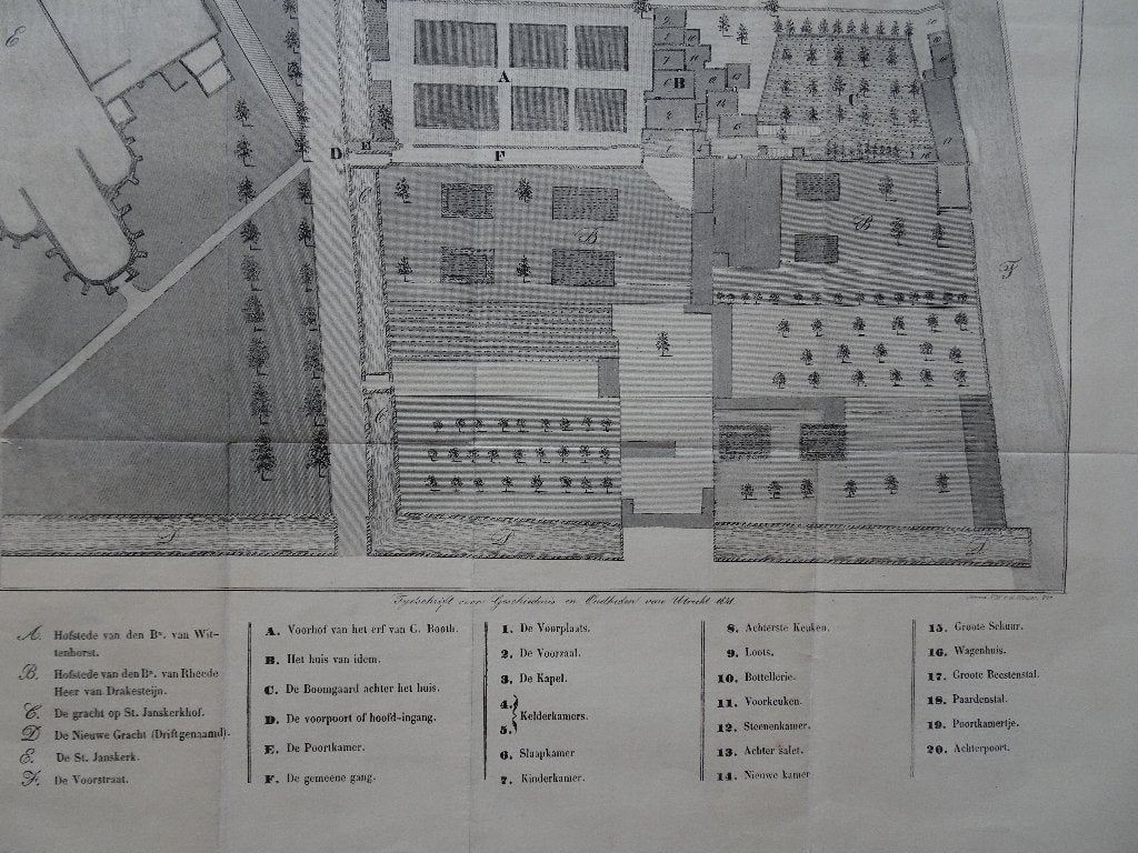 Steendruk plattegrond huis st. Jans Oudwijk, Utrecht 1841, Origineel, Ophalen of Verzenden, Kaarten en plattegronden, Lithografie