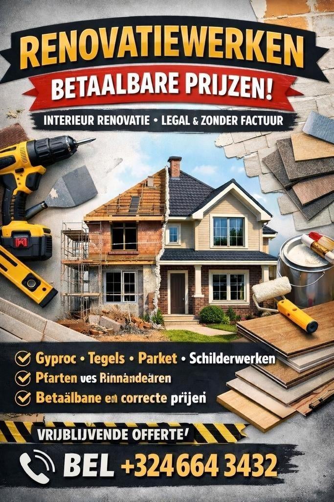Renovatiewerken binnen – Betaalbare prijzen & professione, Ophalen of Verzenden
