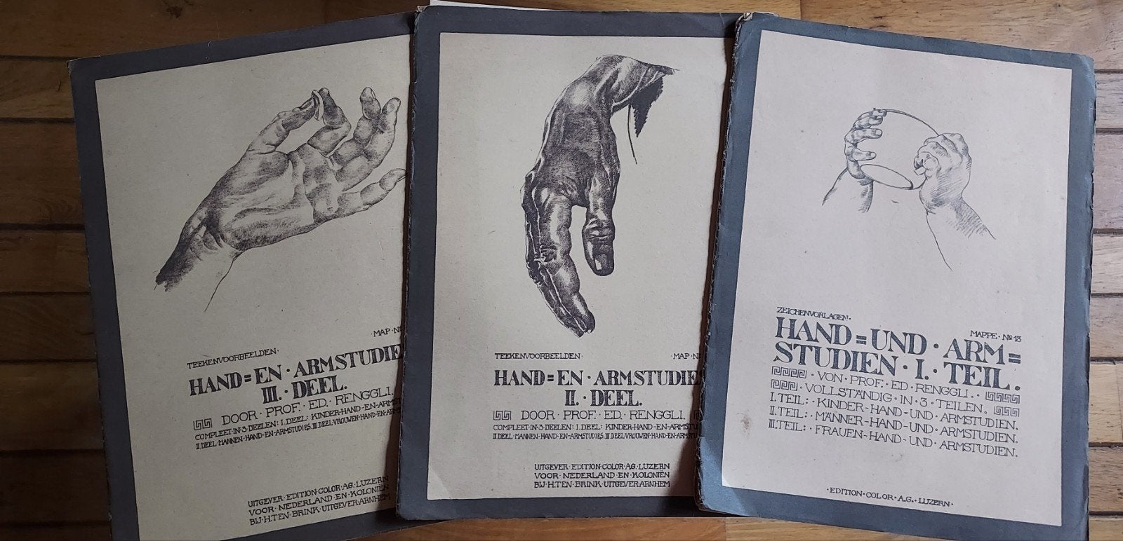 Zeldzame antieke mappen Ed. Renggli – Hand- & Armstudien (Ma, Ophalen of Verzenden