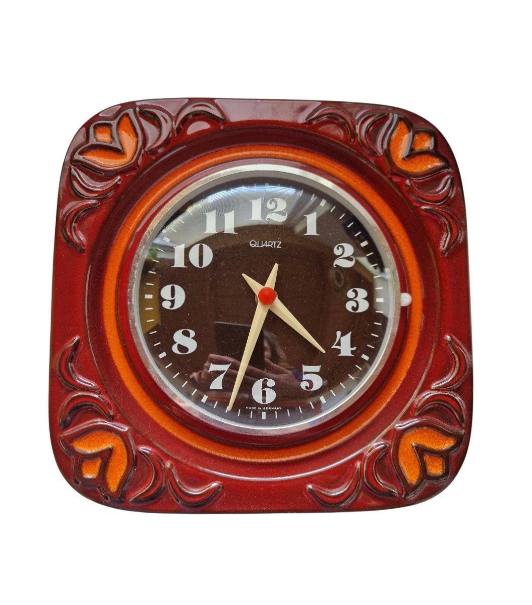 vintage keramieken klok oranje klok retro klok vintage klok, Ophalen of Verzenden, Huis en Inrichting