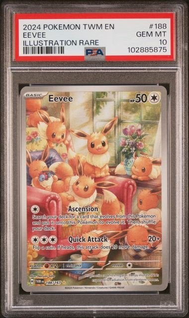 PSA 10 Eevee 188/167 Illustration Rare 2024 Pokemon TWM EN, Ophalen of Verzenden, Nieuw, Losse kaart