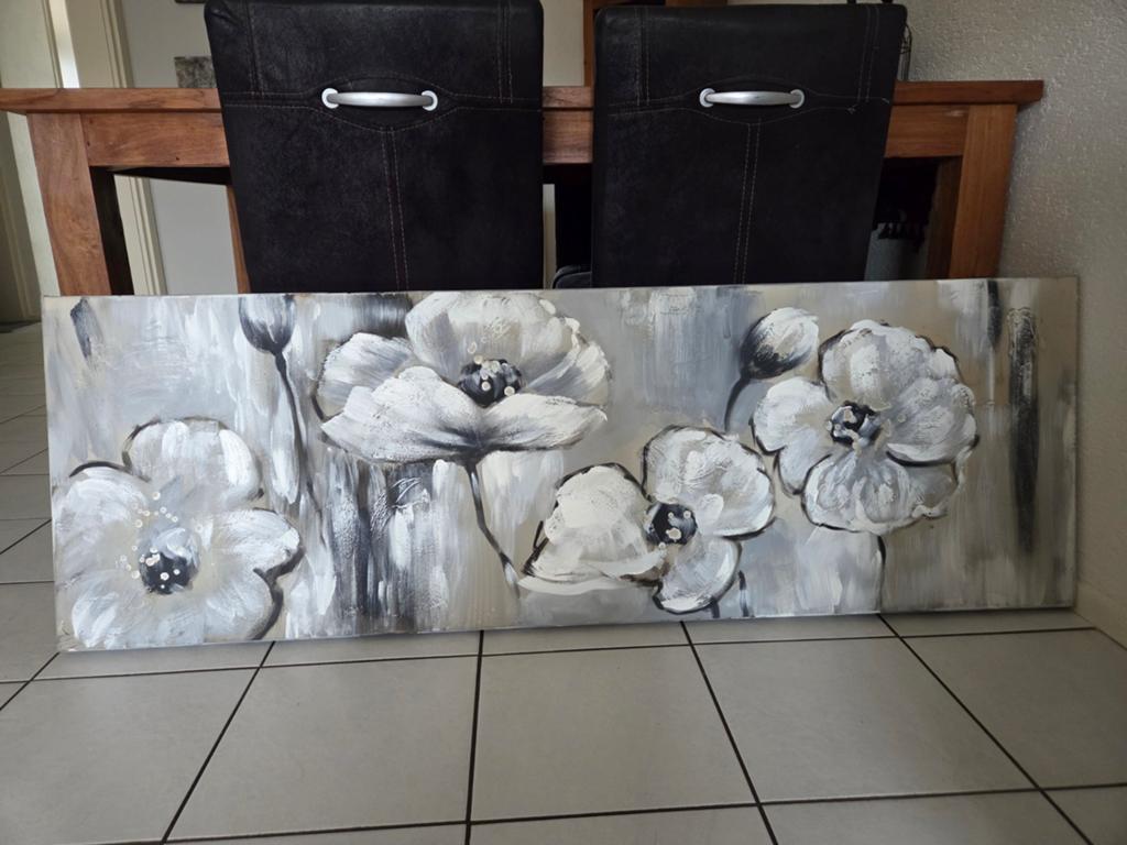 Mooi canvas schilderij met bloemen, 150x50cm, Huis en Inrichting, Woonaccessoires | Schilderijen, Tekeningen en Foto's, Ophalen