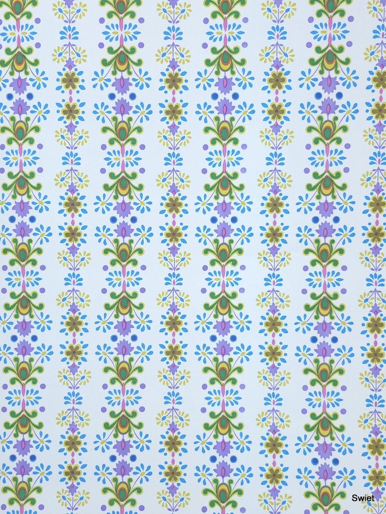 5723 Vintage kleurrijk groovy kinderbehang behang swiet, Ophalen of Verzenden, Paars