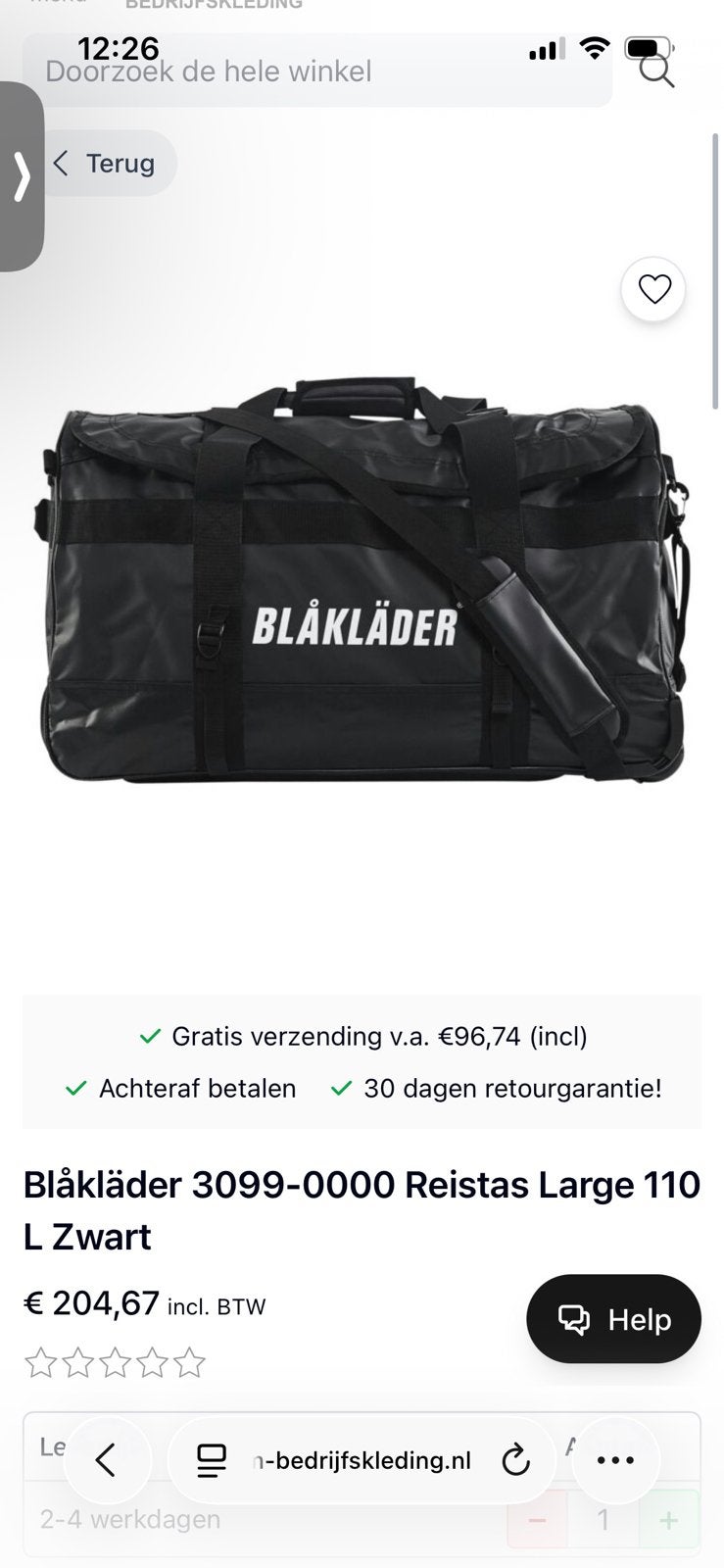 Reistas/ koffer  blaklader 110 liter, Ophalen, Zo goed als nieuw