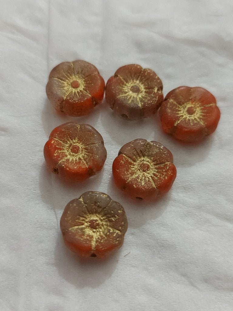 🌺 Tsjechische bloem glaskralen rood goud washed 🌺, Verzenden, Nieuw, Kraal