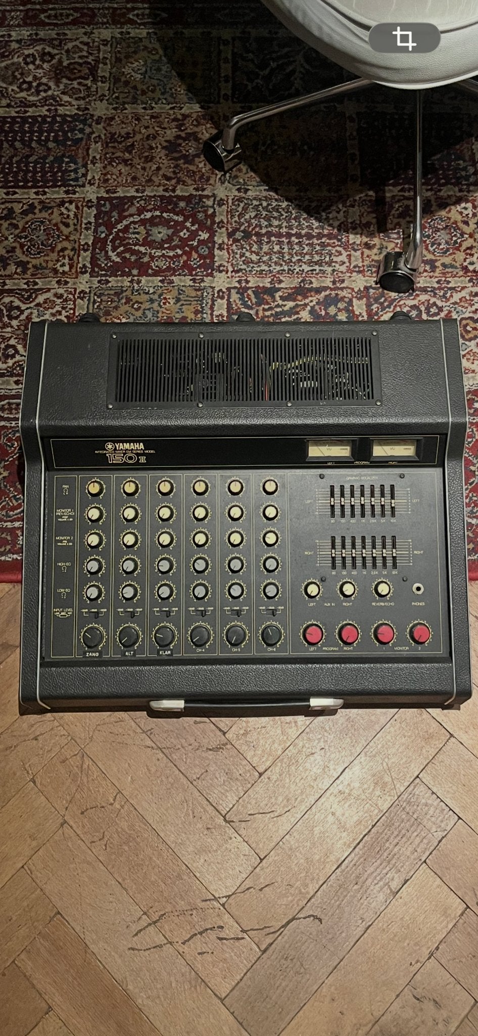 Vintage Yamaha EM-150 II Geïntegreerde Mixer/Versterker, Ophalen, Gebruikt, 5 tot 10 kanalen, Microfooningang