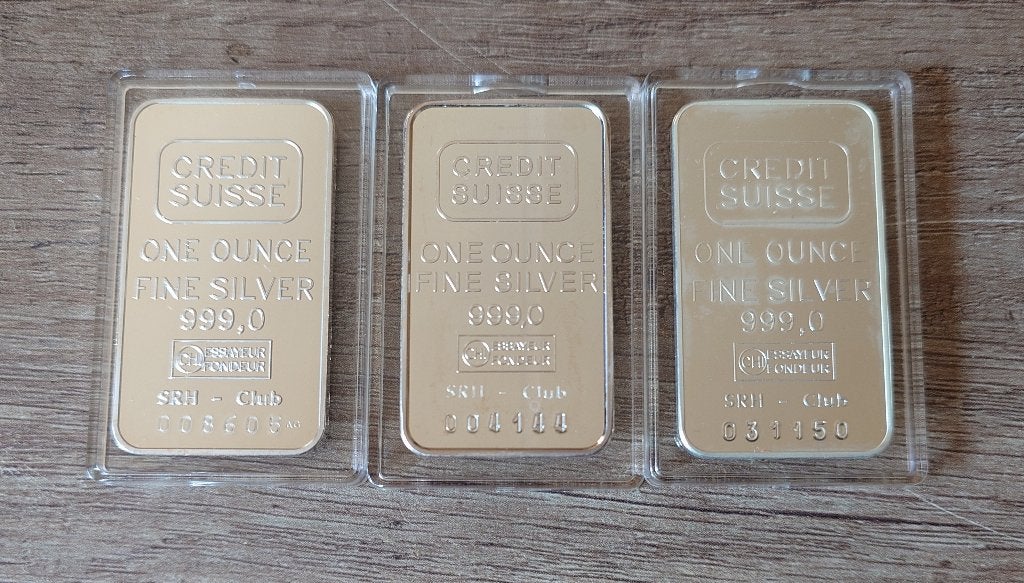 3x 1 oz Credit Suisse Zilver Baren, Verzenden, Zilver