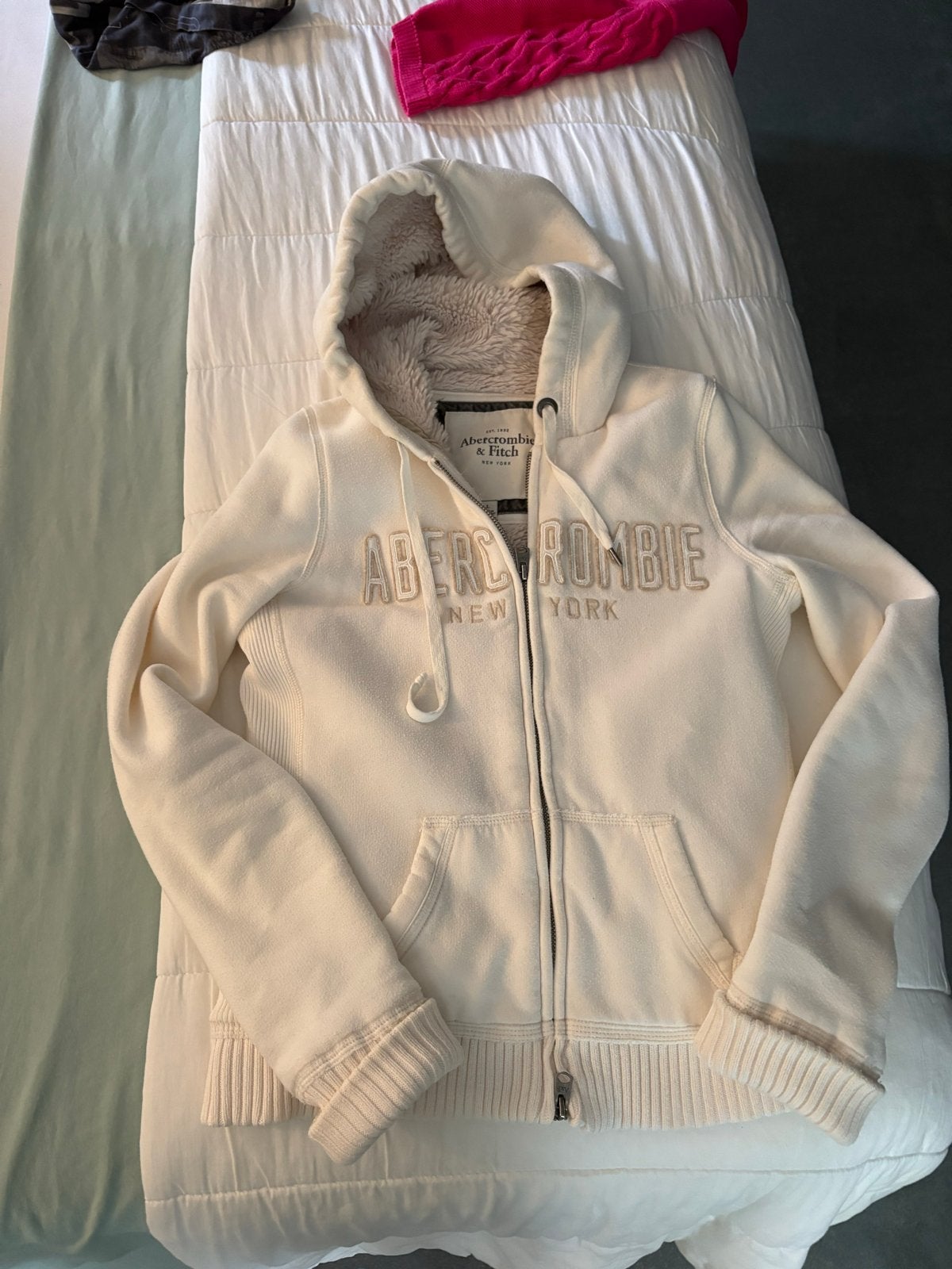 Abercrombie & Fitch hoodie met teddy voering, Ophalen of Verzenden, Zo goed als nieuw, Wit