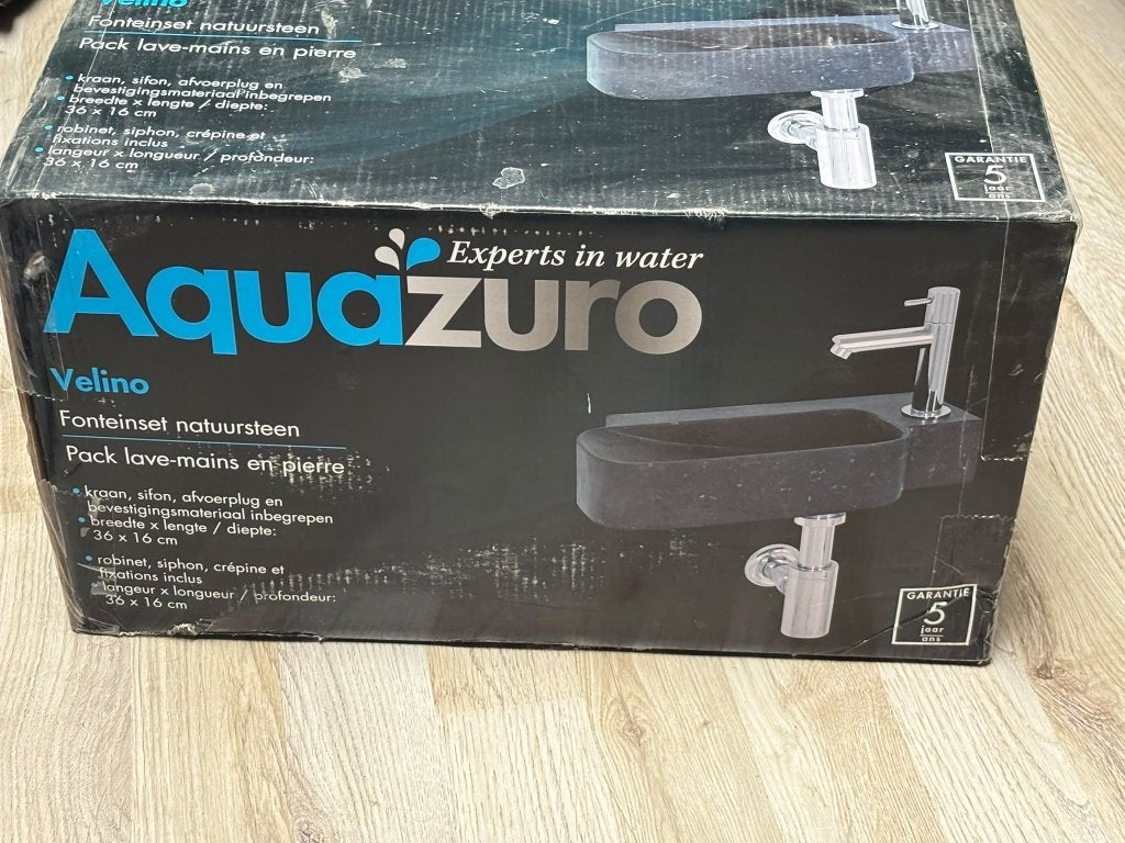 AquaZuro Velino Fonteinset Natuursteen - Nieuw in doos, Ophalen of Verzenden, Nieuw, Steen, Wastafel