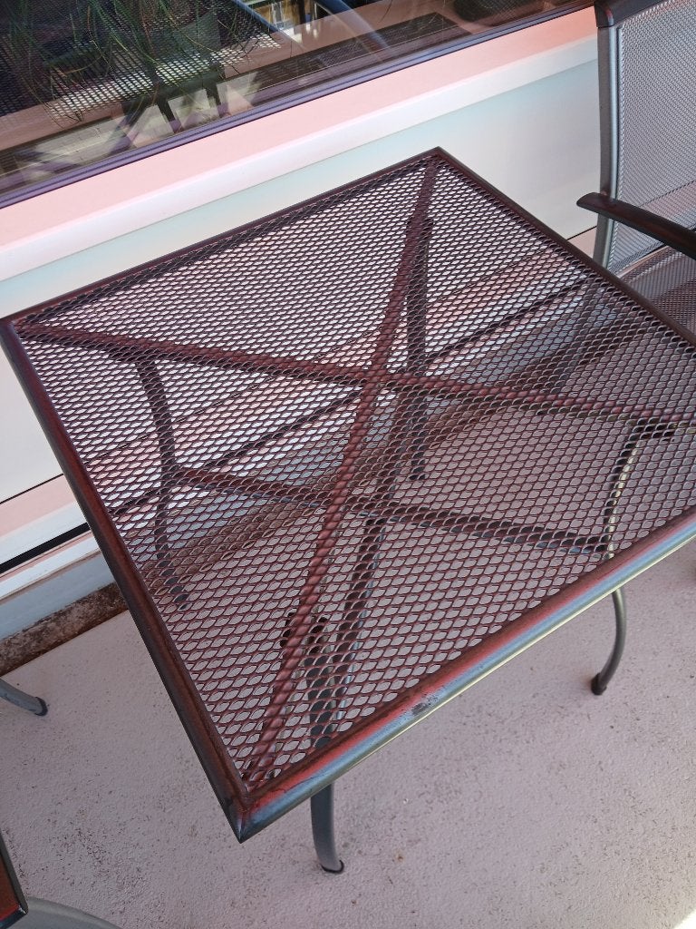 Metalen tuinset met 4 stoelen en tafel, Ophalen, Gebruikt, Tuinset, Eettafel