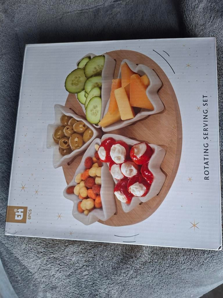 Nieuw Draaiplateau Serveerset met 5 Schalen - 6 Delig, Huis en Inrichting, Keuken | Keukenbenodigdheden, Overige typen, Hout, Nieuw
