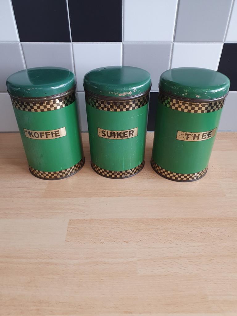 Set van Voorraadblikken Koffie, Suiker,Thee Brocante, Verzamelen, Blikken, Ophalen of Verzenden, Gebruikt