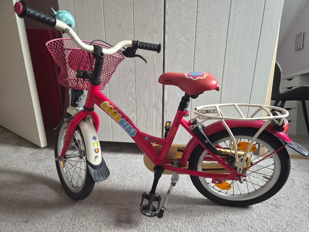 16 inch meisjesfiets rood, Terugtraprem, Gebruikt, Loekie, Ophalen of Verzenden