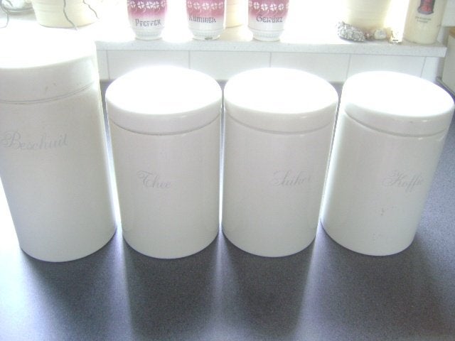 4 witte  brabantia voorraad bussen, Gebruikt, Ophalen of Verzenden, Metaal, Wit
